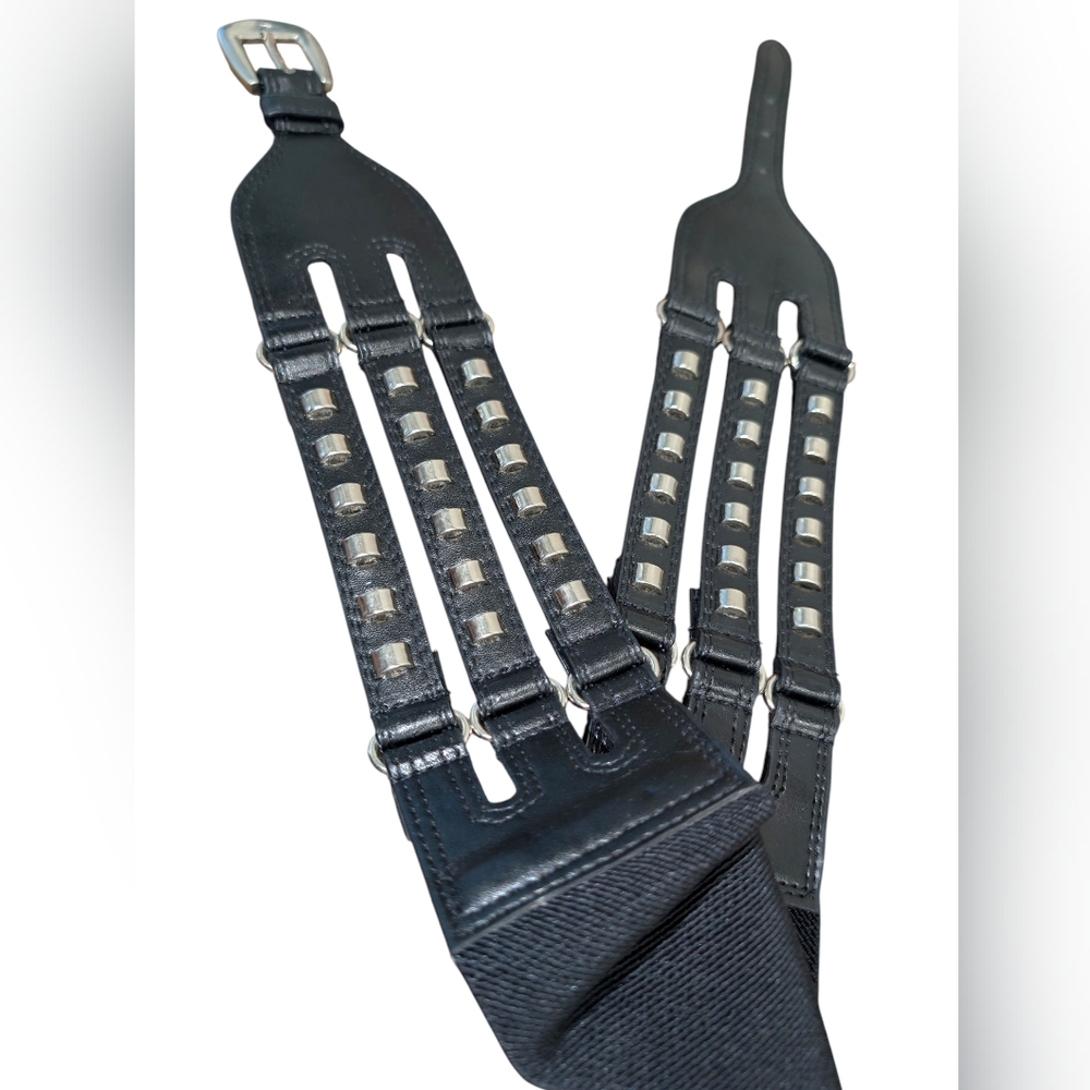Black Leather Studded Suspenders